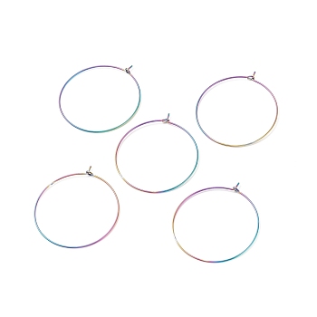 Ion Plating(IP) 316 Surgical Stainless Steel Hoop Earrings Findings, Wine Glass Charms Findings, Rainbow Color, 39x35x0.7mm, 21 Gauge