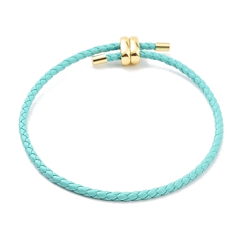 Braided Round Imitation Leather Bracelets Making, with Golden Tone Brass Beads, Dark Turquoise, Inner Diameter: 2-7/8 inch(7.45cm)