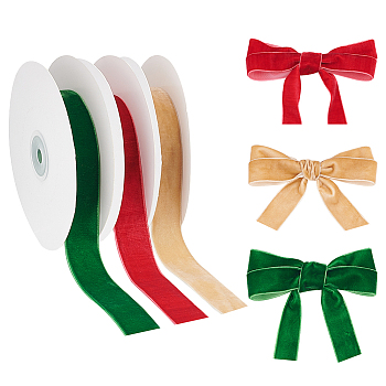 3 Rolls 3 Colors Single Face Velvet Ribbon Sets, Flat, Mixed Color, 1 inch(25mm), about 5 yards/roll, 1 roll/color