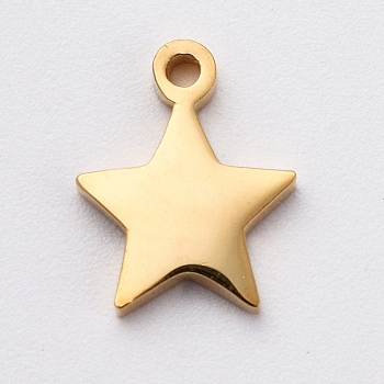 Vacuum Plating 304 Stainless Steel Charms, Manual Polishing, Star, Golden, 8.5x7x1mm, Hole: 0.8mm