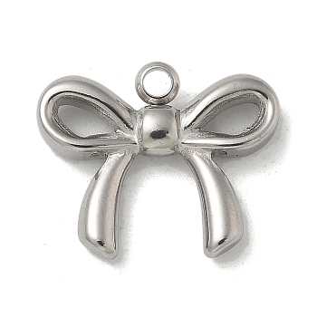 304 Stainless Steel Pendants, Bowknot Charm, Stainless Steel Color, 13x16x3mm, Hole: 1.4mm