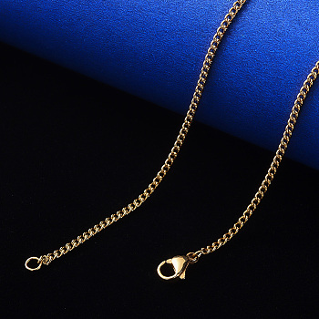 PVD Vacuum Plating 304 Stainless Steel Curb Chain Necklace, with Lobster Claw Clasp, Real 18K Gold Plated, Link: 2x1.5x0.4mm, 19.68 inch(50cm)