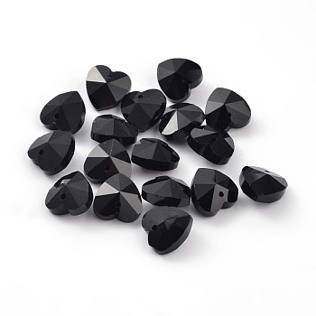 Romantic Valentines Ideas Glass Charms, Faceted Heart Charm, Black, 10x10x5mm, Hole: 1mm