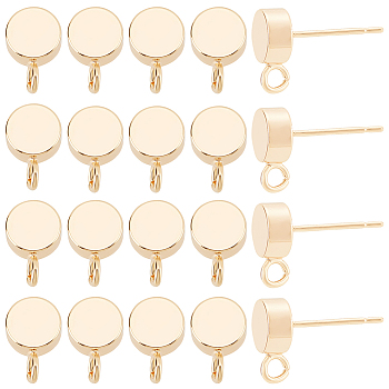 Brass Stud Earring Findings, with Loop, 925 Sterling Silver Pins, Flat Round, Nickel Free, Real 18K Gold Plated, 9x6mm, Hole: 1.8mm, Pin: 0.8mm, 20pcs/box