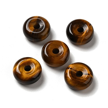 Natural Tiger Eye European Pendants, Donut/Pi Disc Charms, Large Hole Pendants, 16~17x6~7mm, Hole: 3~3.5mm