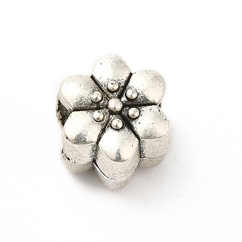 Tibetan Style Alloy European Beads, Large Hole Beads, Flower, Antique Silver, 10.5x9x8mm, Hole: 5mm, about 268pcs/500g