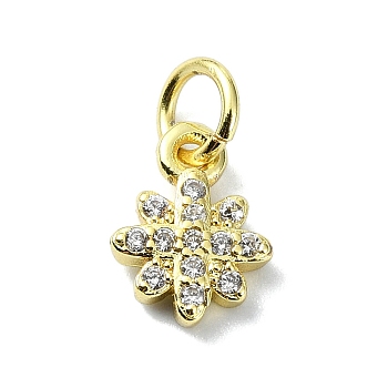 Brass Micro Pave Clear Cubic Zirconia Charms, Snowflake, 9.5x7x2mm, Hole: 3mm