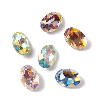 Glass Rhinestone Cabochons, Pointed Back & Back Plated, Oval, Mixed Color, 14x10x5.5mm