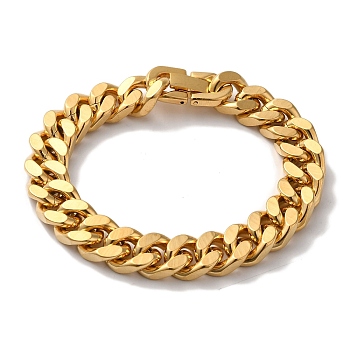 PVD Vacuum Plating 201 Stainless Steel Cuban Link Chain Bracelets for Women Men, Real 18K Gold Plated, 7-7/8 inch(20cm)