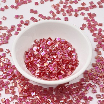 MIYUKI TILA Beads, Japanese Seed Beads, 2-Hole, (TL254) Transparent Red AB, 5x5x1.9mm, Hole: 0.8mm, about 118pcs/bottle, 10g/bottle