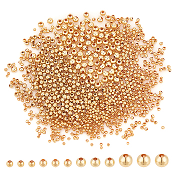 1000Pcs 4 Styles Brass Round Spacer Beads, Real 18K Gold Plated, 2~4mm, Hole: 0.5~1.5mm