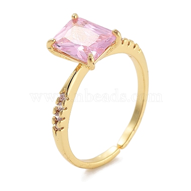 Pearl Pink Rectangle Brass+Cubic Zirconia Finger Rings