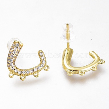 Brass Micro Pave Clear Cubic Zirconia Stud Earring Findings(ZIRC-I049-27G)-2