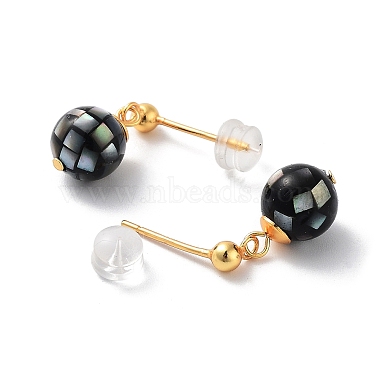 Pendientes de bola de concha de labio negro para mujer(EJEW-E303-41G)-2