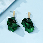 Petal Tassel Alloy Dangle Stud Earrings, Golden, Dark Green, 58x34mm(FS-WG5A9C8-04)