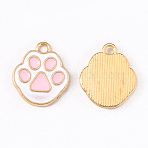 Alloy Enamel Pendants, Cat Paw Print, Light Gold, Pearl Pink, 16.8x14.1x1.5mm, Hole: 1.8mm(X-ENAM-R136-08)