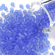(Repacking Service Available) Glass Seed Beads, Frosted Colors, Round, Cornflower Blue, 6/0, 4mm, Hole: 1~1.5mm, about 12g/bag(SEED-C017-4mm-M6)