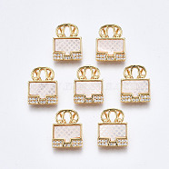 Brass Micro Pave Clear Cubic Zirconia Charms, with White Sea Shell, Nickel Free, Bag, Real 18K Gold Plated, 13x10x4.5mm, Hole: 2x4mm(KK-Q277-023-NF)