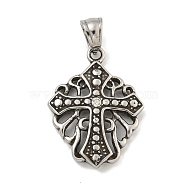 316 Surgical Stainless Steel Pendants, with Rhinestone, Cross Charm, Religion, Crystal, 26.5x20x3.5mm, Hole: 5x6mm(STAS-E212-55AS-B)