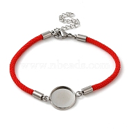 Milan Cord & 304 Stainless Steel Bracelets Making, with Round Tray, Red, Tray: 12mm, 7-1/2 inch(19cm)(MAK-H004-02D-P02)