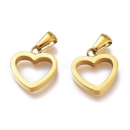 Ion Plating(IP) 304 Stainless Steel Pendants, Manual Polishing, Hollow, Heart, Golden, 16x15x4mm, Hole: 6x2.5mm(STAS-Z006-16G)