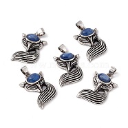 Natural Kyanite/Cyanite/Disthene Pendants, Fox Charms, with Antique Silver Color Brass Findings, 29x19x8mm, Hole: 4~5x3.5mm(KK-A173-02AS-04)