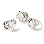 Natural Howlite Sun & Moon Open Cuff Rings, Platinum Brass Jewelry for Women, Lead Free & Cadmium Free, Inner Diameter: 17~18mm(RJEW-K241-01P-05)