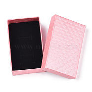 Rhombus Textured Cardboard Jewelry Boxes, with Black Sponge, for Jewelry Gift Packaging, Rectangle, Pink, 8x5x2.7cm, inside: 7.3×4.4cm.(CBOX-T006-02E)