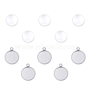 DIY Pendants Making, with 304 Stainless Steel Pendant and Clear Half Round Glass Cabochons, Flat Round, Stainless Steel Color, Cabochons: 20x10mm, Settings: 26.5x22x2mm, 2pcs/set(DIY-X0292-83P)