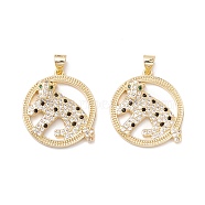 Brass Micro Pave Colorful Cubic Zirconia Pendants, Flat Round with Leopard, Real 18K Gold Plated, 24.5x22x4.5mm, Hole: 3.5x4mm(KK-Z019-13G)