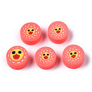 Handmade Polymer Clay Beads, for DIY Jewelry Crafts Supplies, Flat Round with Duck, Tomato, 8.5~9.5x4~5mm, Hole: 1.6mm(CLAY-N008-035H)