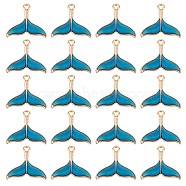 50Pcs Alloy Enamel Pendants, Whale Tail Shape, Light Gold, Blue, 17x20x2~3mm, Hole: 1.6mm(ENAM-SC0003-21)