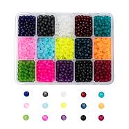 15 Colors Transparent Glass Beads, for Beading Jewelry Making, Frosted, Round, Mixed Color, 4mm, Hole: 1.3~1.6mm, about 200pcs/color, 15 Colors, 3000pcs/box(FGLA-JP0001-01-4mm)