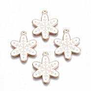 Alloy Enamel Pendants, Christmas, Cadmium Free & Lead Free, Snowflake, Light Gold, White, 24x19x1.5mm, Hole: 1.8mm(X-ENAM-Q442-024A-RS)