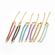 Adjustable Nylon Cord Bracelet Making, with Brass Findings, Long-Lasting Plated, Real 24K Gold Plated, Mixed Color, 6-7/8 inch(17.5cm), 2~3mm, Hole: 1.5mm(MAK-F026-B-G)