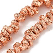 Electroplated Natural Lava Rock Beads Strands, Chip, Rose Gold Plated, 3~4x6~11x4~6mm, Hole: 1mm, about 107~111pcs/strand, 15.35~15.75''(39~40cm)(G-I360-U01-03)
