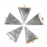 Electroplate Natural Labradorite Pendants, with Iron Findings, Triangle, Golden, 30~34x23x5~5.5mm, Hole: 1.6mm(X-G-S344-49D)