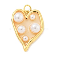 Rack Plating Brass & Epoxy Resin Pendants, Heart Charms with Plastic Beads, Long-Lasting Plated, Lead Free & Cadmium Free, Real 18K Gold Plated, 25x19x6mm, Hole: 3mm(KK-C059-07G)