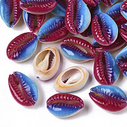 Printed Natural Cowrie Shell Beads, No Hole/Undrilled, Rainbow Style, Colorful, 18~21x12~15x7mm(SSHEL-R047-01-A07)