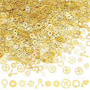 300~400Pcs 10 Style Brass Cabochons, Nail Art Decoration Accessories, Gear, Golden, 5.5~9x0.15mm, Hole: 0.3~4.5mm, 30~40pcs/style(MRMJ-OC0003-83)