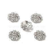 Rack Plating Brass Beads Caps, with Clear Cubic Zirconia, Long-Lasting Plated, Lead Free & Cadmium Free, Flower, Platinum, 6x6x2mm, Hole: 1mm(KK-B088-02A-P)