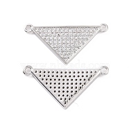 Brass Micro Pave Clear Cubic Zirconia Connector Charms, Triangle Links, Platinum, 28.5x15x2mm, Hole: 1.6mm(KK-E068-VC480)