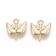Brass Charms, Nickel Free, Leaf, Real 18K Gold Plated, 10.5x9.5x2mm, Hole: 1.2mm(KK-T050-27G-NF)