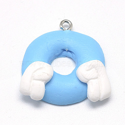 Handmade Polymer Clay Pendants, Donut, Deep Sky Blue, 22~25x23~30x6~7mm, Hole: 2mm(X-CLAY-Q240-021C)