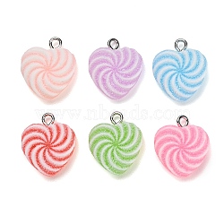 Opaque Resin Pendants, Imitation Candy Food Style, Heart Candy Charm, with Platinum Iron Loop, Mixed Color, 18-19x16-16.5x6.5-7mm, Hole: 2-2.3mm(CRES-B039-02)