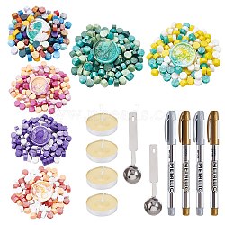 CRASPIRE DIY Scrapbook Making Kits, Including Sealing Wax Particles, Iron Wax Sticks Melting Spoon, Candle and Marking Pen, Colorful, 0.9cm, 730pcs/set(DIY-CP0004-71)