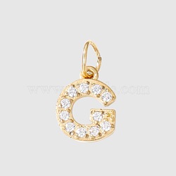 Stainless Steel Cubic Zirconia Pendants with Jump Rings, Real 14K Gold Plated, Long-Lasting Plated, Letter G, 8mm(X-FIND-PW0024-08G)