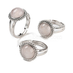 Natural Rose Quartz Round Adjustable Rings, Platinum Plated Brass Finger Rings for Men, Inner Diameter: 18mm(RJEW-K271-02P-02)