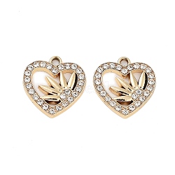 UV Plating Alloy Rhinestone Pendants, Cat, Heart Charms, Light Gold, 18.5x18x2.5mm, Hole: 1.8mm(ALRI-N058-12KCG)