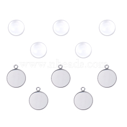 DIY Pendants Making, with 304 Stainless Steel Pendant and Clear Half Round Glass Cabochons, Flat Round, Stainless Steel Color, Cabochons: 20x10mm, Settings: 26.5x22x2mm, 2pcs/set(DIY-X0292-83P)